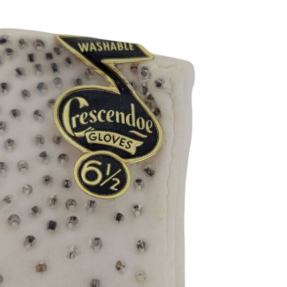 NOS Vintage Crescendoe Beaded Gloves Ivory Washable Size 6.5 Elegant w/tag - Picture 3 of 5